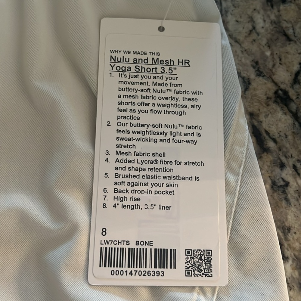 lululemon Nulu and Mesh High-Rise Yoga Short 3.5" in Bone Size 8 New NWT - Picture 5 of 8